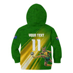 Personalized Australia Soccer Kangaroo Kid Hoodie Dynamic Kick with Australian Flag Green Gold Sports Graphic