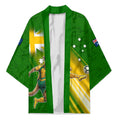 Personalized Australia Soccer Kangaroo Kimono Dynamic Kick with Australian Flag Green Gold Sports Graphic