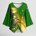Personalized Australia Soccer Kangaroo Kimono Sleeve Blouse Dynamic Kick with Australian Flag Green Gold Sports Graphic