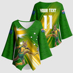 Personalized Australia Soccer Kangaroo Kimono Sleeve Blouse Dynamic Kick with Australian Flag Green Gold Sports Graphic