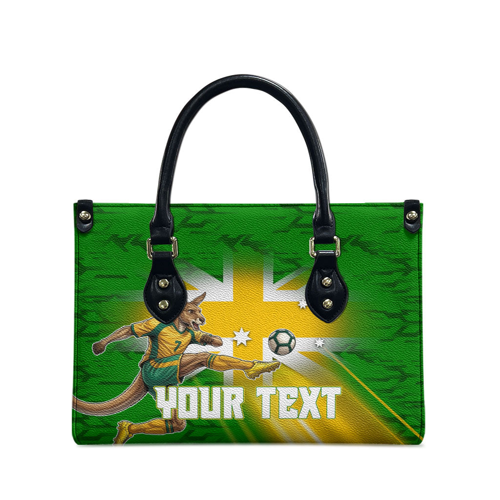Personalized Australia Soccer Kangaroo Leather Bag Dynamic Kick with Australian Flag Green Gold Sports Graphic