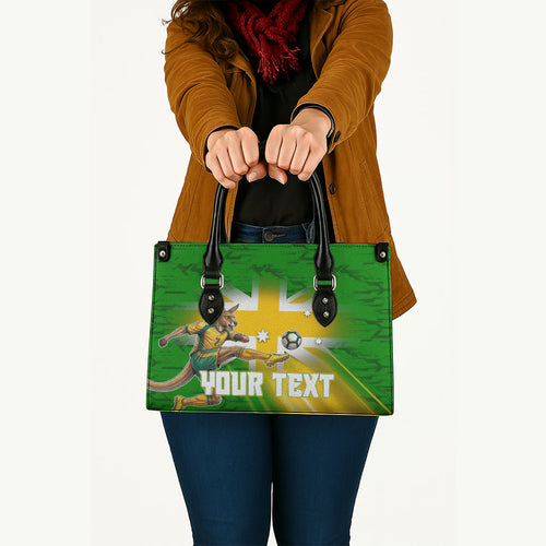 Personalized Australia Soccer Kangaroo Leather Bag Dynamic Kick with Australian Flag Green Gold Sports Graphic