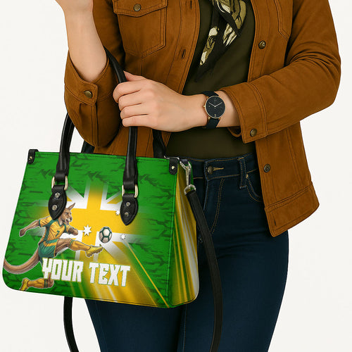 Personalized Australia Soccer Kangaroo Leather Bag Dynamic Kick with Australian Flag Green Gold Sports Graphic