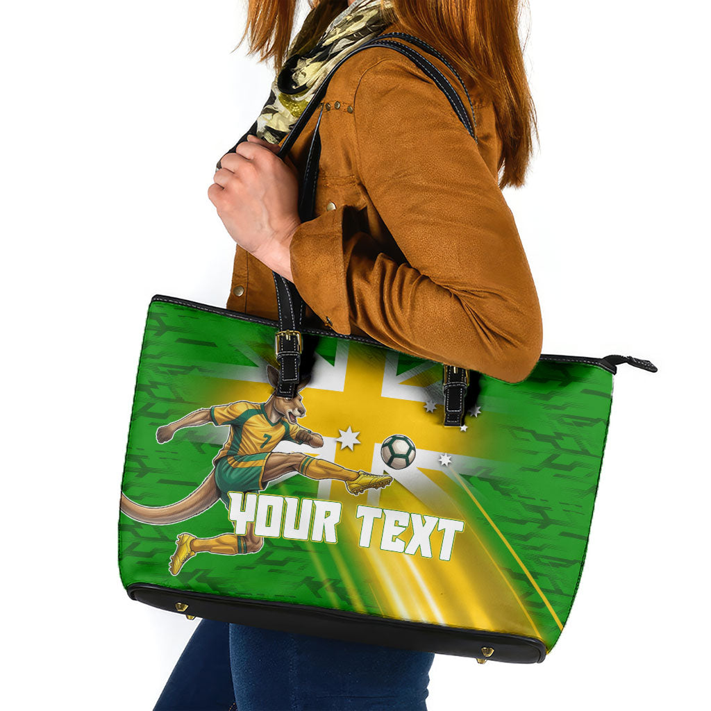 Personalized Australia Soccer Kangaroo Leather Tote Bag Dynamic Kick with Australian Flag Green Gold Sports Graphic