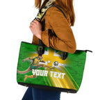 Personalized Australia Soccer Kangaroo Leather Tote Bag Dynamic Kick with Australian Flag Green Gold Sports Graphic