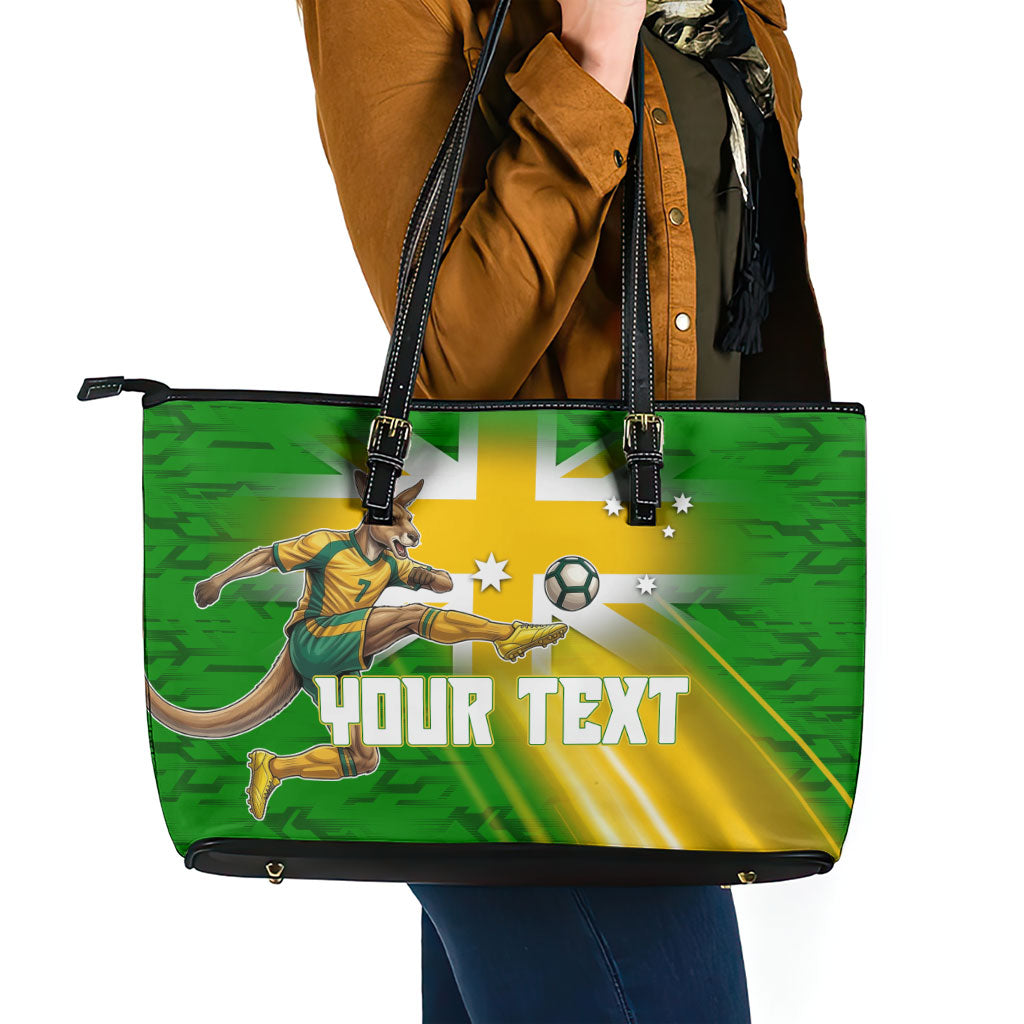 Personalized Australia Soccer Kangaroo Leather Tote Bag Dynamic Kick with Australian Flag Green Gold Sports Graphic