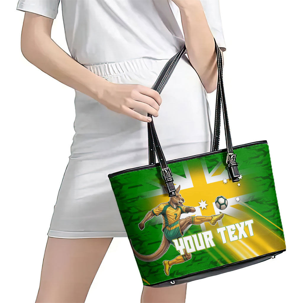 Personalized Australia Soccer Kangaroo Leather Tote Bag Dynamic Kick with Australian Flag Green Gold Sports Graphic