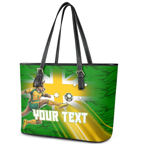 Personalized Australia Soccer Kangaroo Leather Tote Bag Dynamic Kick with Australian Flag Green Gold Sports Graphic