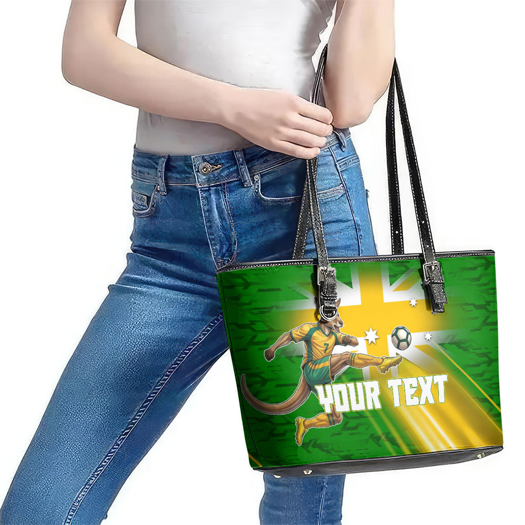 Personalized Australia Soccer Kangaroo Leather Tote Bag Dynamic Kick with Australian Flag Green Gold Sports Graphic