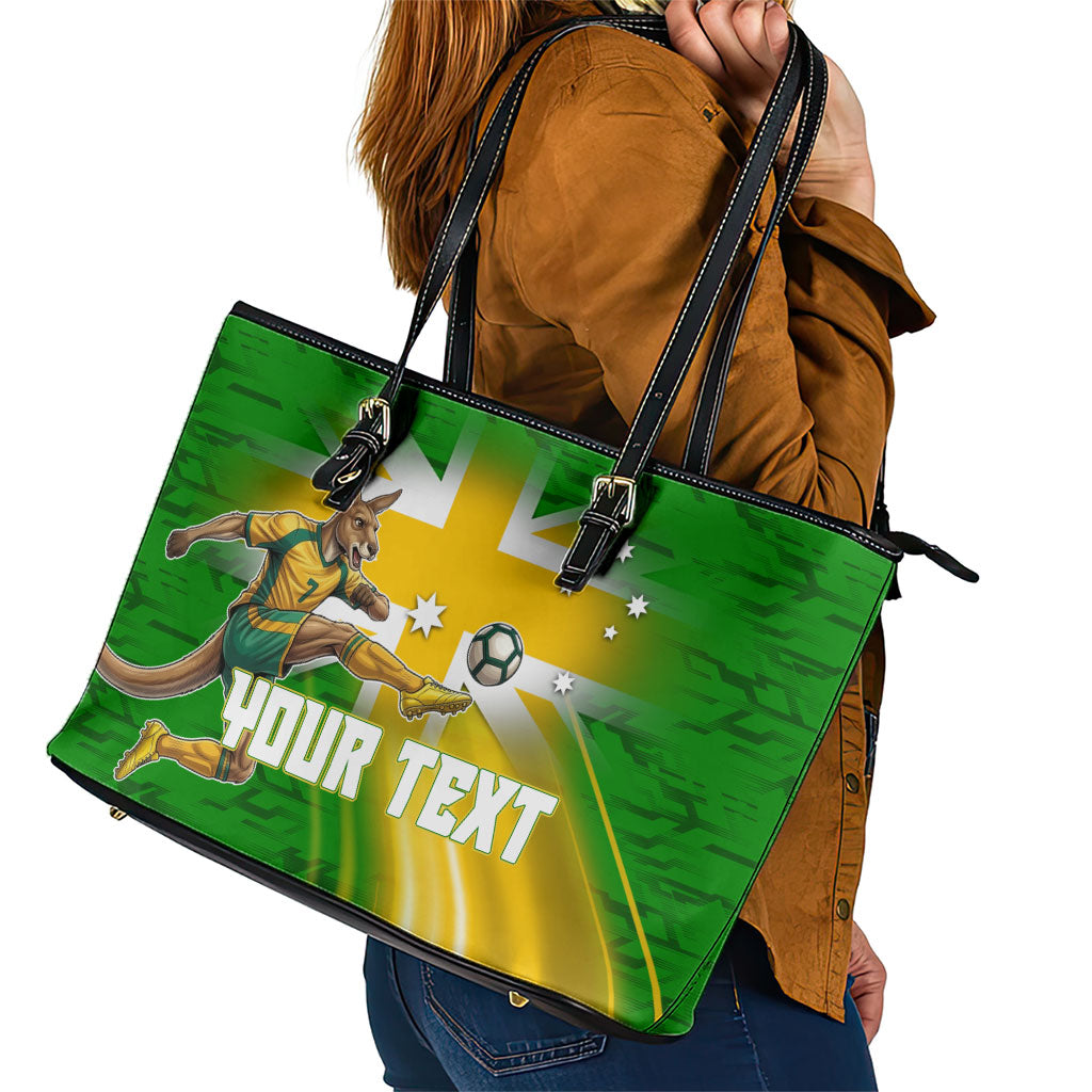 Personalized Australia Soccer Kangaroo Leather Tote Bag Dynamic Kick with Australian Flag Green Gold Sports Graphic