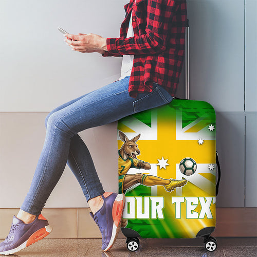 Personalized Australia Soccer Kangaroo Luggage Cover Dynamic Kick with Australian Flag Green Gold Sports Graphic