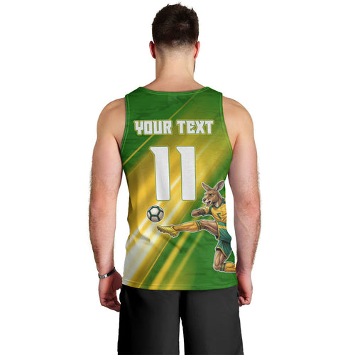 Personalized Australia Soccer Kangaroo Men Tank Top Dynamic Kick with Australian Flag Green Gold Sports Graphic