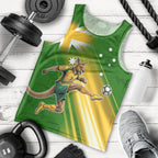Personalized Australia Soccer Kangaroo Men Tank Top Dynamic Kick with Australian Flag Green Gold Sports Graphic