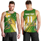 Personalized Australia Soccer Kangaroo Men Tank Top Dynamic Kick with Australian Flag Green Gold Sports Graphic