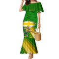 Personalized Australia Soccer Kangaroo Mermaid Dress Dynamic Kick with Australian Flag Green Gold Sports Graphic