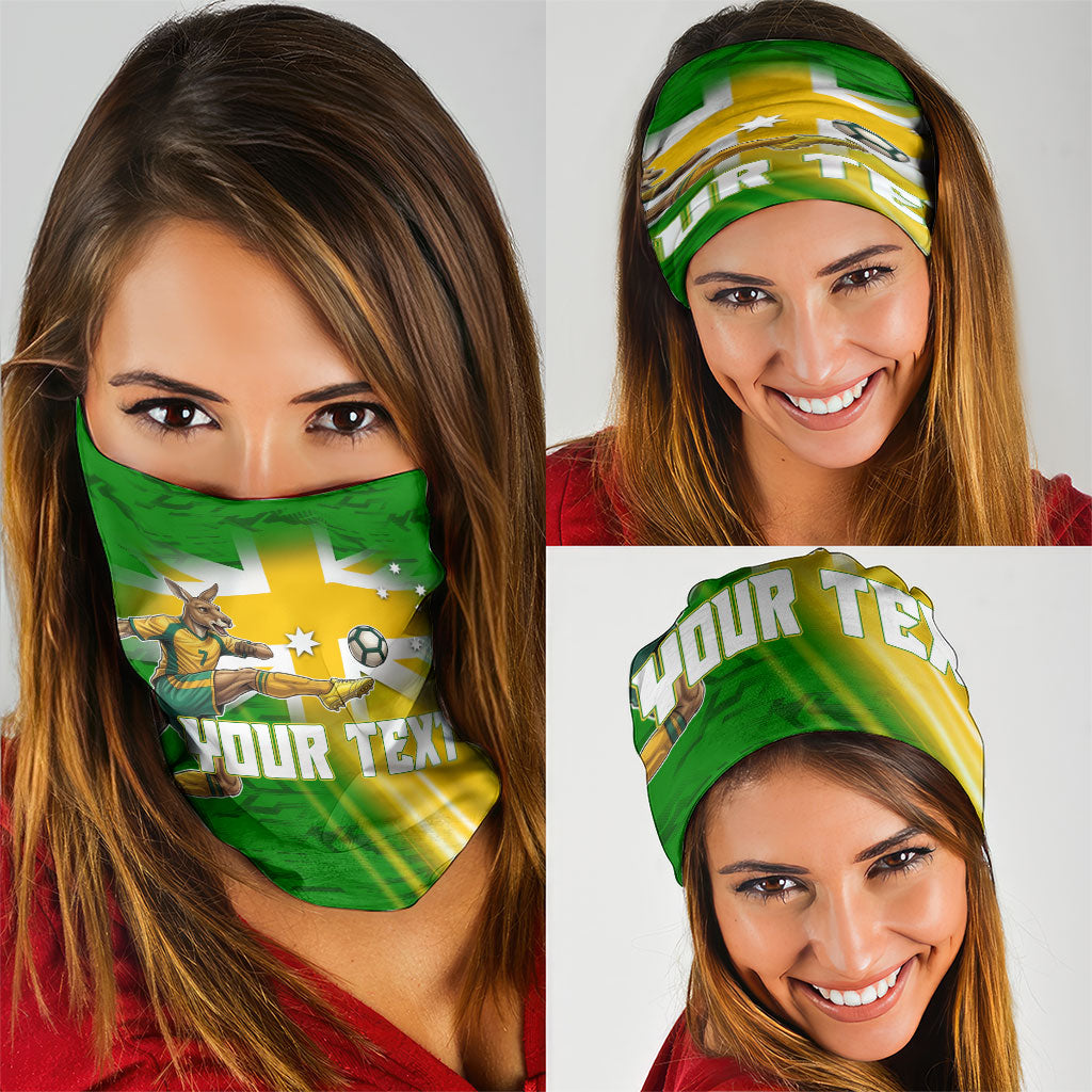 Personalized Australia Soccer Kangaroo Neck Gaiter Dynamic Kick with Australian Flag Green Gold Sports Graphic