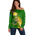 Personalized Australia Soccer Kangaroo Off Shoulder Sweater Dynamic Kick with Australian Flag Green Gold Sports Graphic
