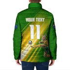 Personalized Australia Soccer Kangaroo Padded Jacket Dynamic Kick with Australian Flag Green Gold Sports Graphic