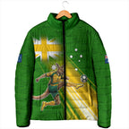 Personalized Australia Soccer Kangaroo Padded Jacket Dynamic Kick with Australian Flag Green Gold Sports Graphic