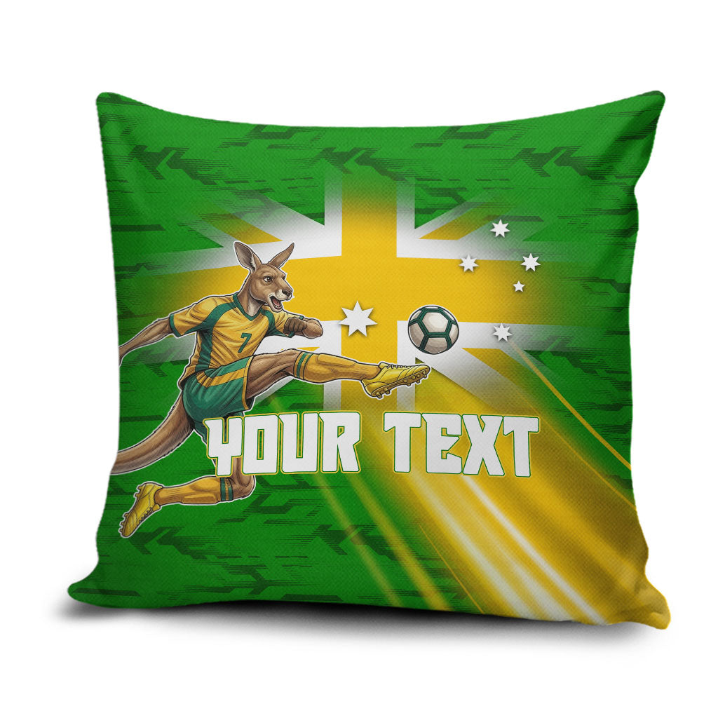 Personalized Australia Soccer Kangaroo Pillow Cover Dynamic Kick with Australian Flag Green Gold Sports Graphic