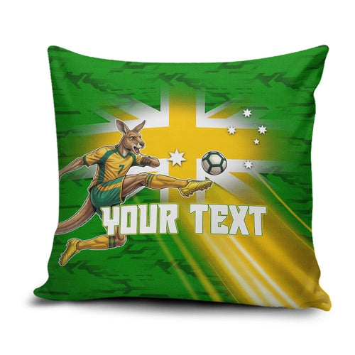 Personalized Australia Soccer Kangaroo Pillow Cover Dynamic Kick with Australian Flag Green Gold Sports Graphic