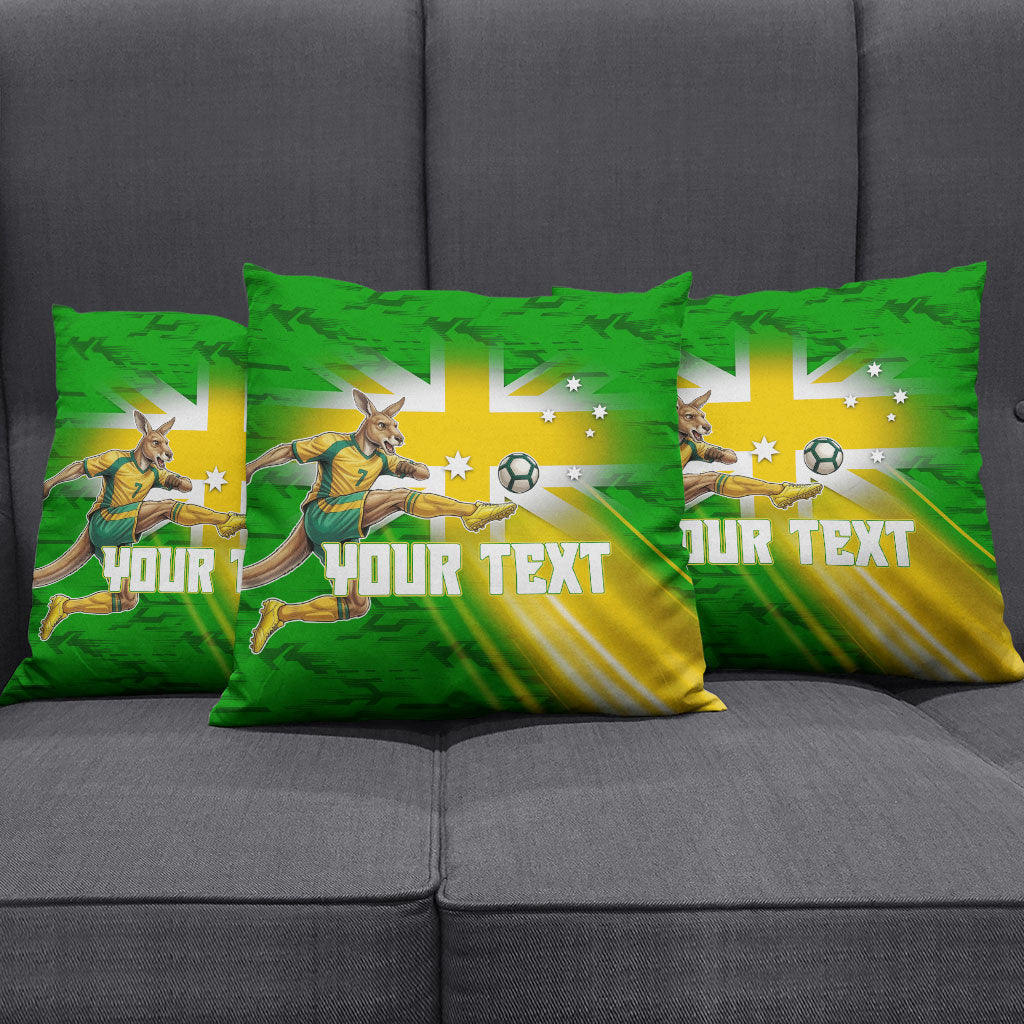 Personalized Australia Soccer Kangaroo Pillow Cover Dynamic Kick with Australian Flag Green Gold Sports Graphic
