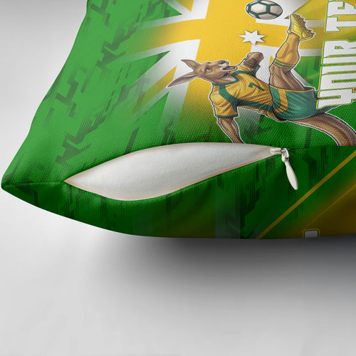Personalized Australia Soccer Kangaroo Pillow Cover Dynamic Kick with Australian Flag Green Gold Sports Graphic