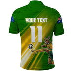 Personalized Australia Soccer Kangaroo Polo Shirt Dynamic Kick with Australian Flag Green Gold Sports Graphic