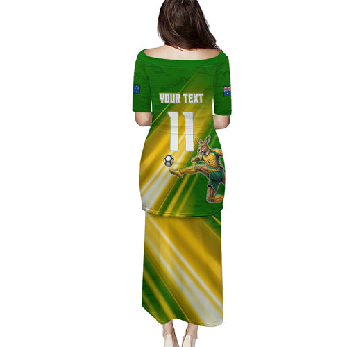 Personalized Australia Soccer Kangaroo Puletasi Dynamic Kick with Australian Flag Green Gold Sports Graphic