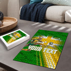 Personalized Australia Soccer Kangaroo Puzzle Dynamic Kick with Australian Flag Green Gold Sports Graphic
