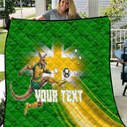 Personalized Australia Soccer Kangaroo Quilt Dynamic Kick with Australian Flag Green Gold Sports Graphic