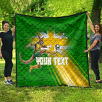 Personalized Australia Soccer Kangaroo Quilt Dynamic Kick with Australian Flag Green Gold Sports Graphic