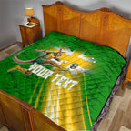 Personalized Australia Soccer Kangaroo Quilt Dynamic Kick with Australian Flag Green Gold Sports Graphic