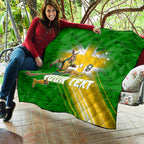Personalized Australia Soccer Kangaroo Quilt Dynamic Kick with Australian Flag Green Gold Sports Graphic