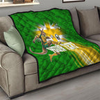 Personalized Australia Soccer Kangaroo Quilt Dynamic Kick with Australian Flag Green Gold Sports Graphic