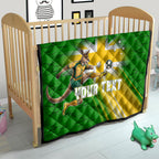 Personalized Australia Soccer Kangaroo Quilt Dynamic Kick with Australian Flag Green Gold Sports Graphic