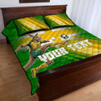 Personalized Australia Soccer Kangaroo Quilt Bed Set Dynamic Kick with Australian Flag Green Gold Sports Graphic