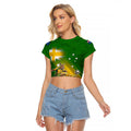 Personalized Australia Soccer Kangaroo Raglan Cropped T Shirt Dynamic Kick with Australian Flag Green Gold Sports Graphic
