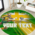 Personalized Australia Soccer Kangaroo Round Carpet Dynamic Kick with Australian Flag Green Gold Sports Graphic