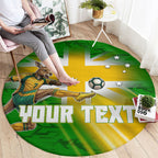 Personalized Australia Soccer Kangaroo Round Carpet Dynamic Kick with Australian Flag Green Gold Sports Graphic