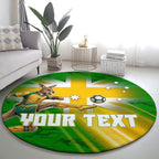 Personalized Australia Soccer Kangaroo Round Carpet Dynamic Kick with Australian Flag Green Gold Sports Graphic