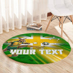 Personalized Australia Soccer Kangaroo Round Carpet Dynamic Kick with Australian Flag Green Gold Sports Graphic