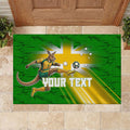 Personalized Australia Soccer Kangaroo Rubber Doormat Dynamic Kick with Australian Flag Green Gold Sports Graphic