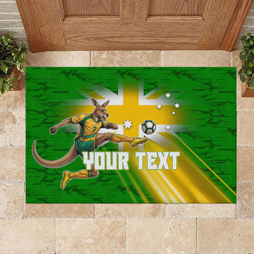 Personalized Australia Soccer Kangaroo Rubber Doormat Dynamic Kick with Australian Flag Green Gold Sports Graphic