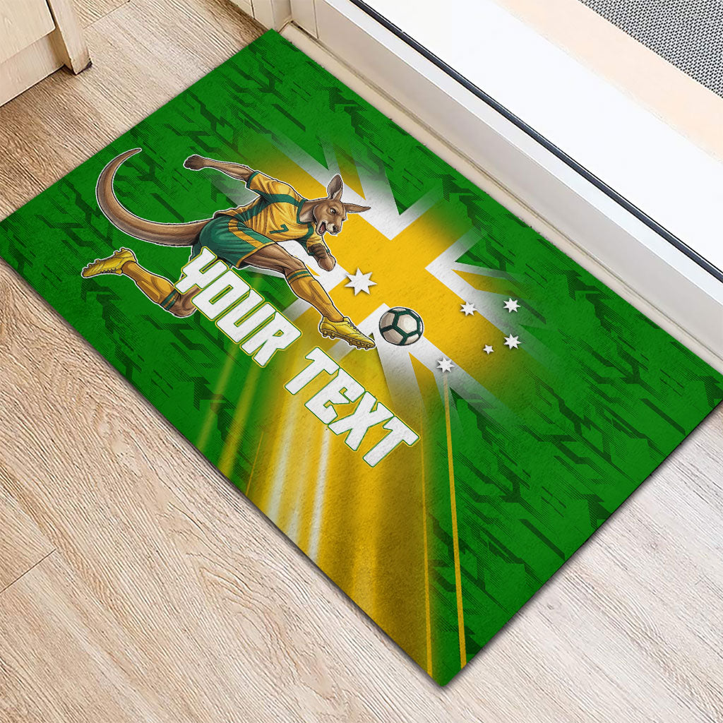 Personalized Australia Soccer Kangaroo Rubber Doormat Dynamic Kick with Australian Flag Green Gold Sports Graphic