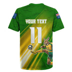 Personalized Australia Soccer Kangaroo Rugby Jersey Dynamic Kick with Australian Flag Green Gold Sports Graphic