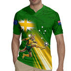 Personalized Australia Soccer Kangaroo Rugby Jersey Dynamic Kick with Australian Flag Green Gold Sports Graphic