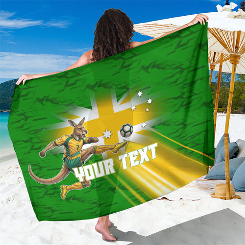 Personalized Australia Soccer Kangaroo Sarong Dynamic Kick with Australian Flag Green Gold Sports Graphic