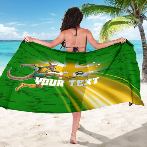 Personalized Australia Soccer Kangaroo Sarong Dynamic Kick with Australian Flag Green Gold Sports Graphic