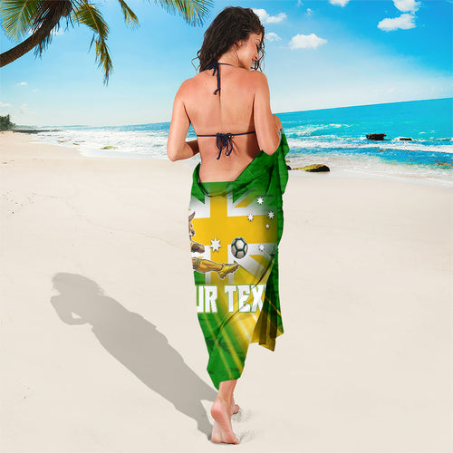 Personalized Australia Soccer Kangaroo Sarong Dynamic Kick with Australian Flag Green Gold Sports Graphic